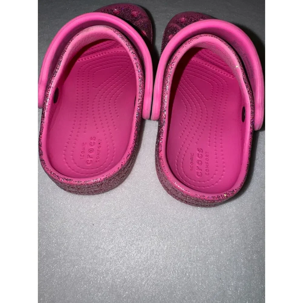 Crocs Baya Girls Glitter Slip On Clogs Pink C 9